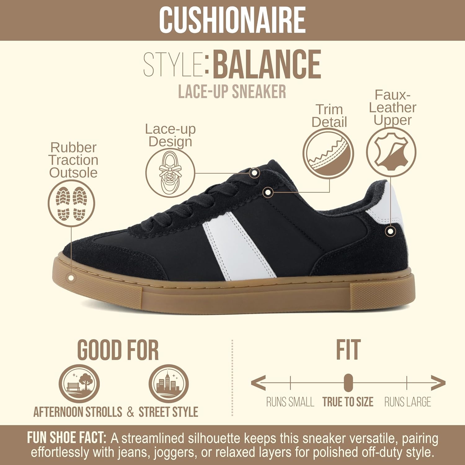 image:imageCUSHIONAIRE Balance Womens Sneakers Casual Tennis Shoes for Women with Memory Foam and Slip Resistant OutsoleBlack