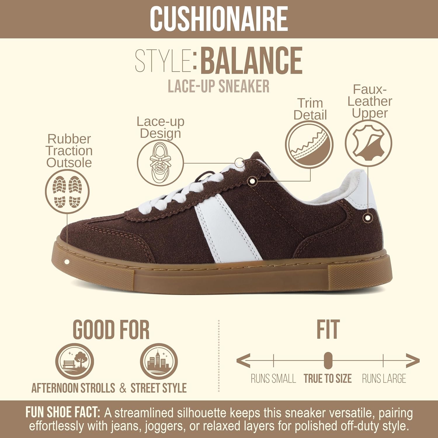 image:imageCUSHIONAIRE Balance Womens Sneakers Casual Tennis Shoes for Women with Memory Foam and Slip Resistant OutsoleBrown
