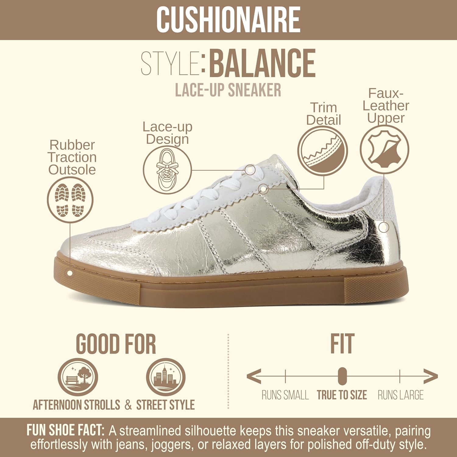 image:imageCUSHIONAIRE Balance Womens Sneakers Casual Tennis Shoes for Women with Memory Foam and Slip Resistant OutsoleGolden