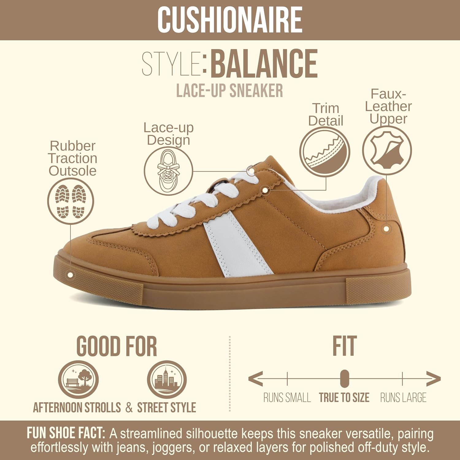 image:imageCUSHIONAIRE Balance Womens Sneakers Casual Tennis Shoes for Women with Memory Foam and Slip Resistant OutsoleTan