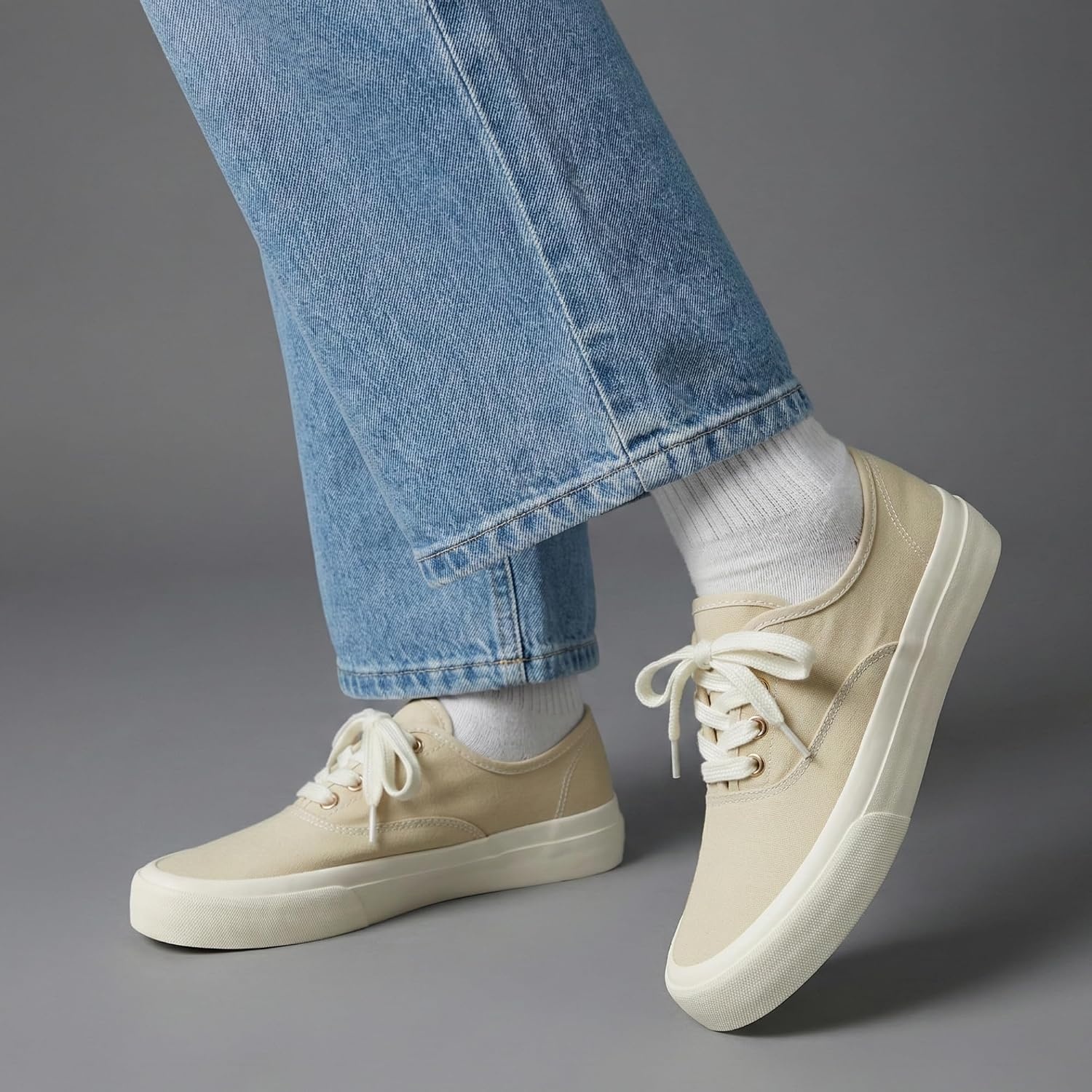 image:imageCUSHIONAIRE Freshman Womens Sneakers Lightweight Casual Walking Shoes for Women with Memory Foam Wide Widths AvailableKhaki Canvas