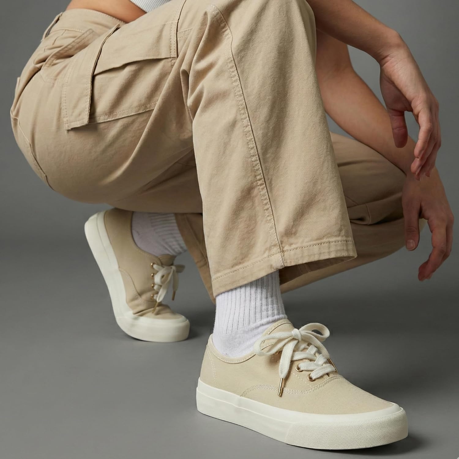 image:imageCUSHIONAIRE Freshman Womens Sneakers Lightweight Casual Walking Shoes for Women with Memory Foam Wide Widths AvailableKhaki Canvas