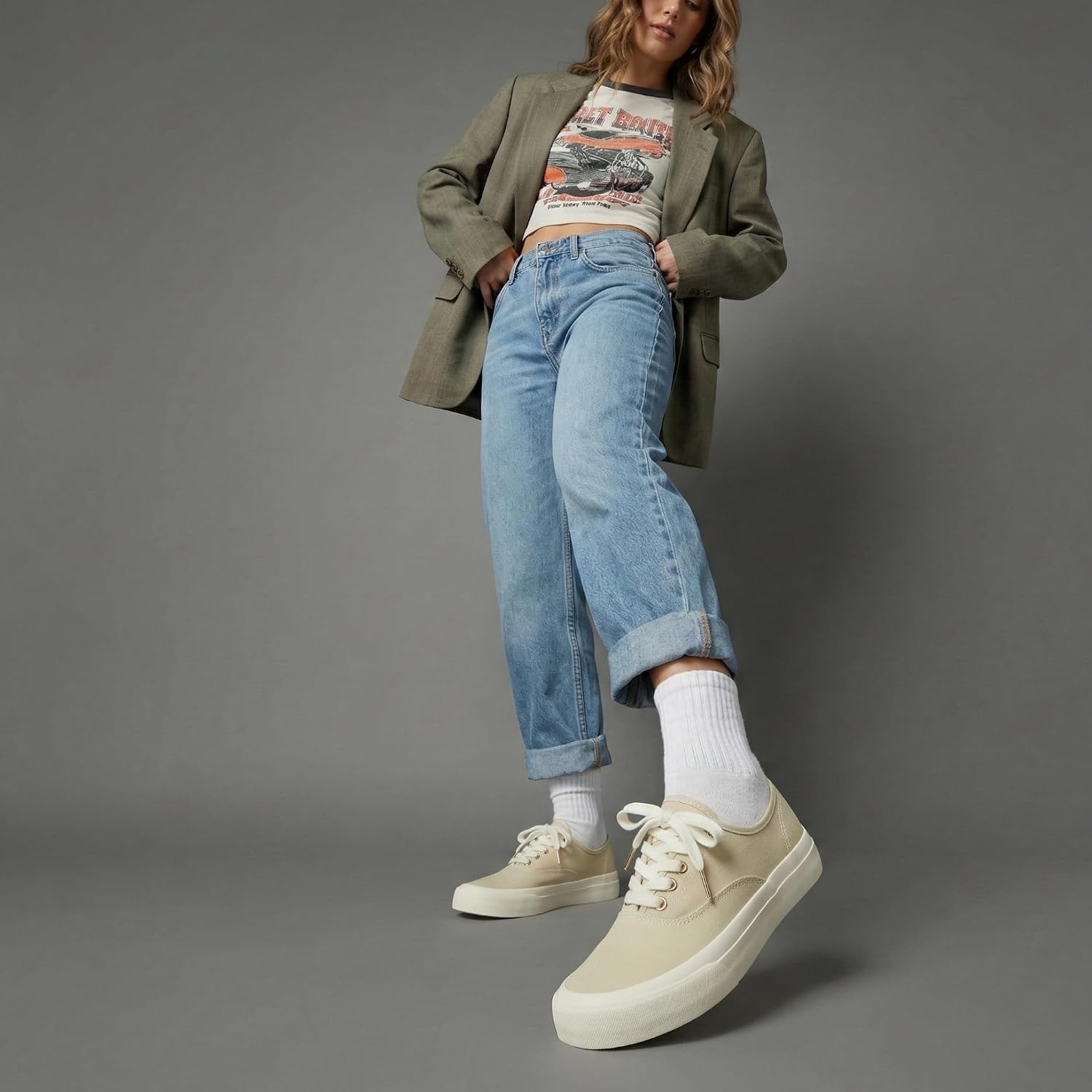 image:imageCUSHIONAIRE Freshman Womens Sneakers Lightweight Casual Walking Shoes for Women with Memory Foam Wide Widths AvailableKhaki Canvas