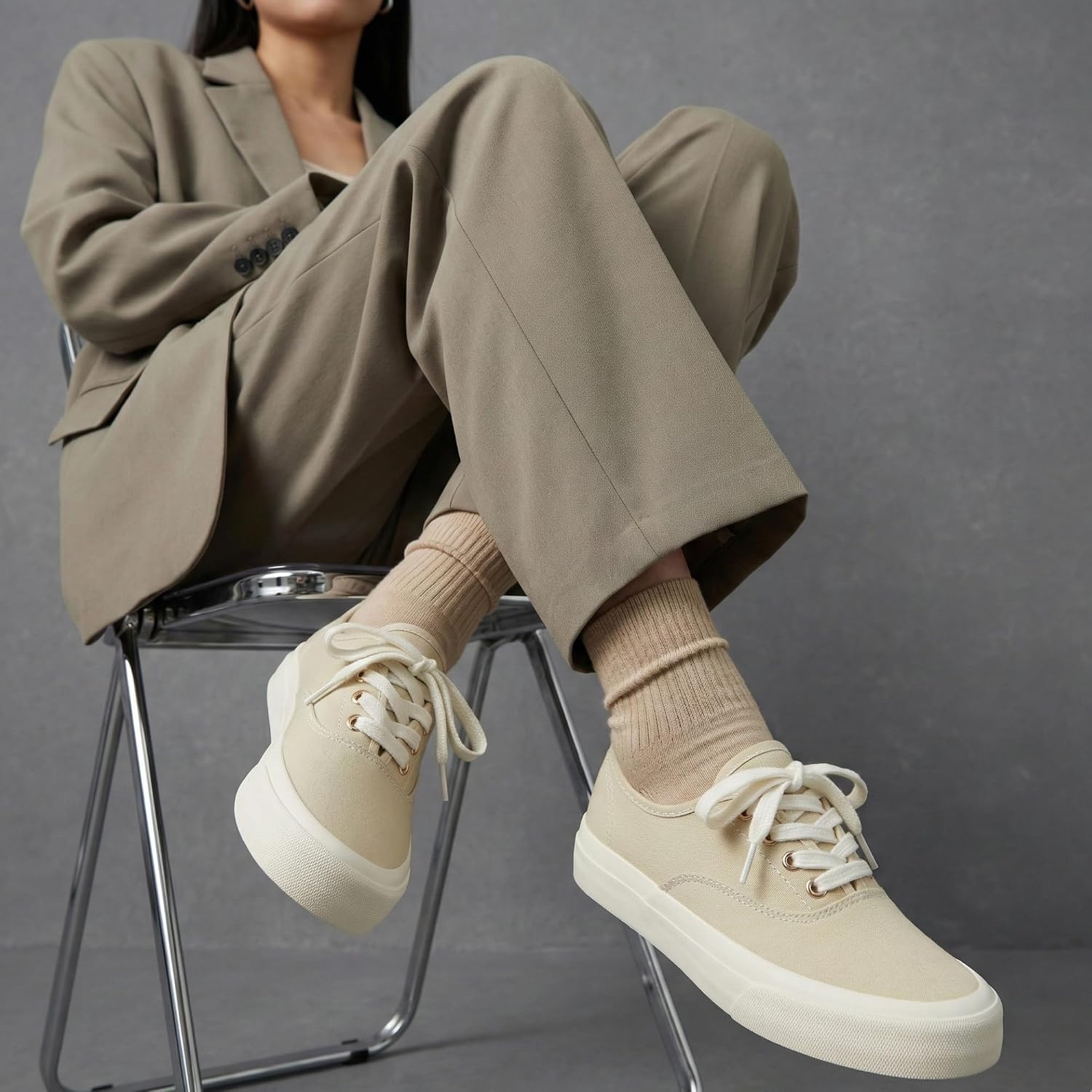 image:imageCUSHIONAIRE Freshman Womens Sneakers Lightweight Casual Walking Shoes for Women with Memory Foam Wide Widths AvailableKhaki Canvas