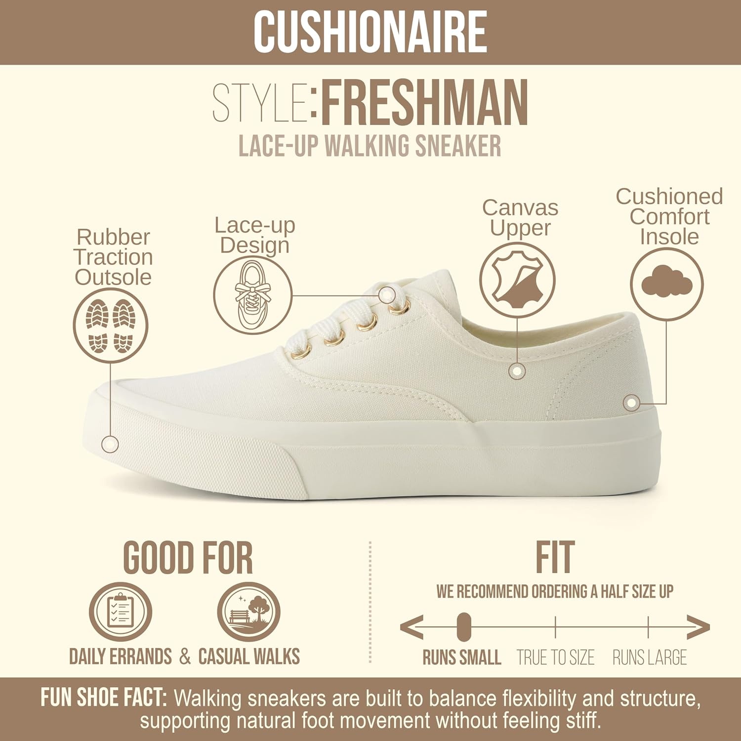 image:imageCUSHIONAIRE Freshman Womens Sneakers Lightweight Casual Walking Shoes for Women with Memory Foam Wide Widths AvailableWhite Canvas