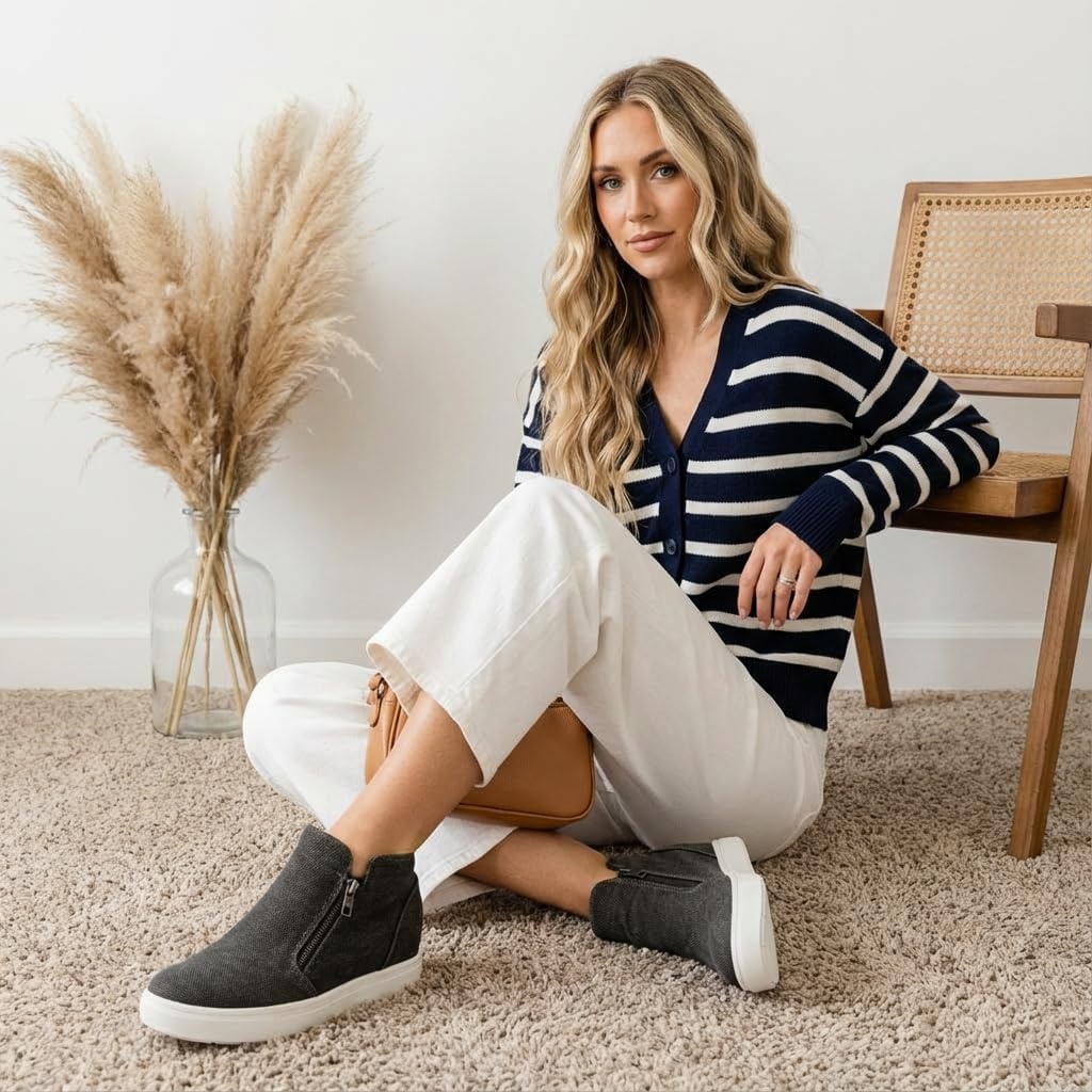 image:imageCUSHIONAIRE Hart Womens Casual Shoes with Dual Zippers Lightweight Hidden Wedge Fashion Sneakers for WomenBlack Canvas