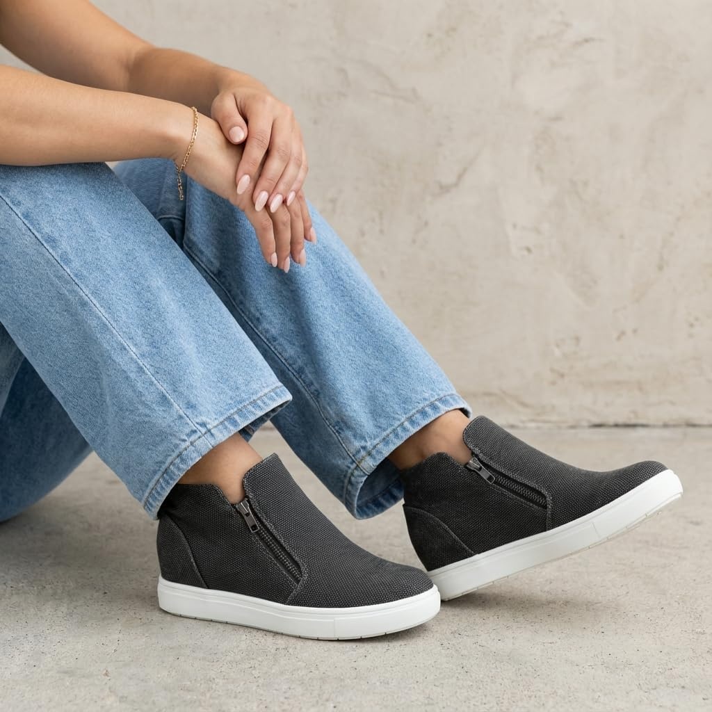 image:imageCUSHIONAIRE Hart Womens Casual Shoes with Dual Zippers Lightweight Hidden Wedge Fashion Sneakers for WomenBlack Canvas