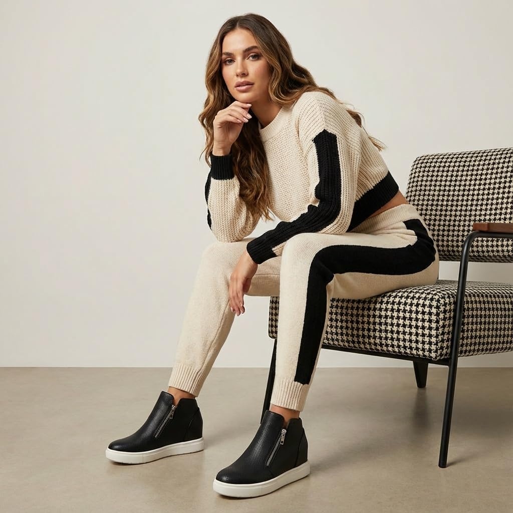image:imageCUSHIONAIRE Hart Womens Casual Shoes with Dual Zippers Lightweight Hidden Wedge Fashion Sneakers for WomenBlack Pu