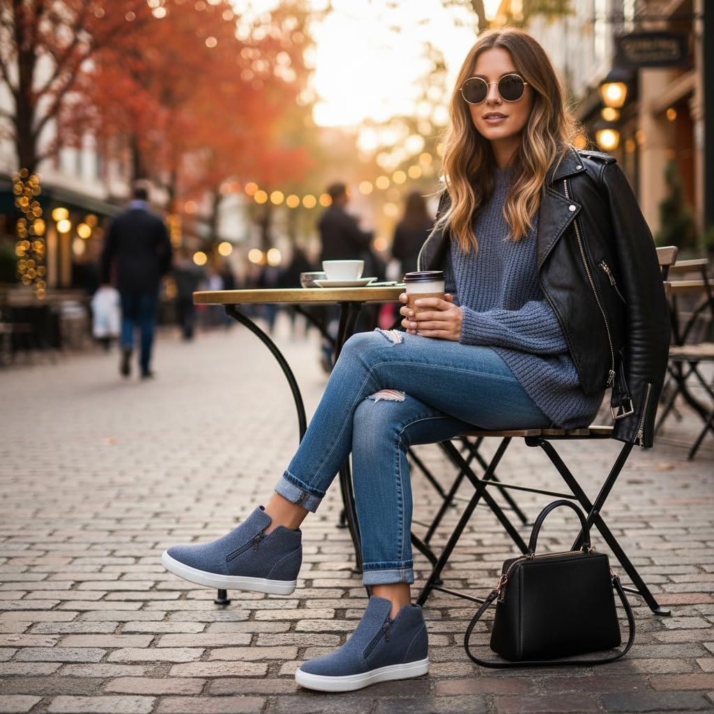 image:imageCUSHIONAIRE Hart Womens Casual Shoes with Dual Zippers Lightweight Hidden Wedge Fashion Sneakers for WomenBlue Canvas