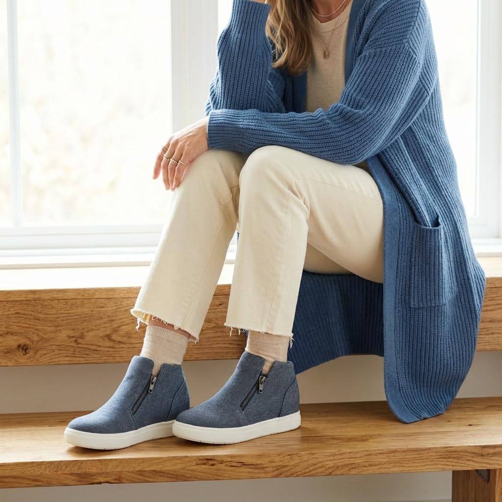 image:imageCUSHIONAIRE Hart Womens Casual Shoes with Dual Zippers Lightweight Hidden Wedge Fashion Sneakers for WomenBlue Canvas