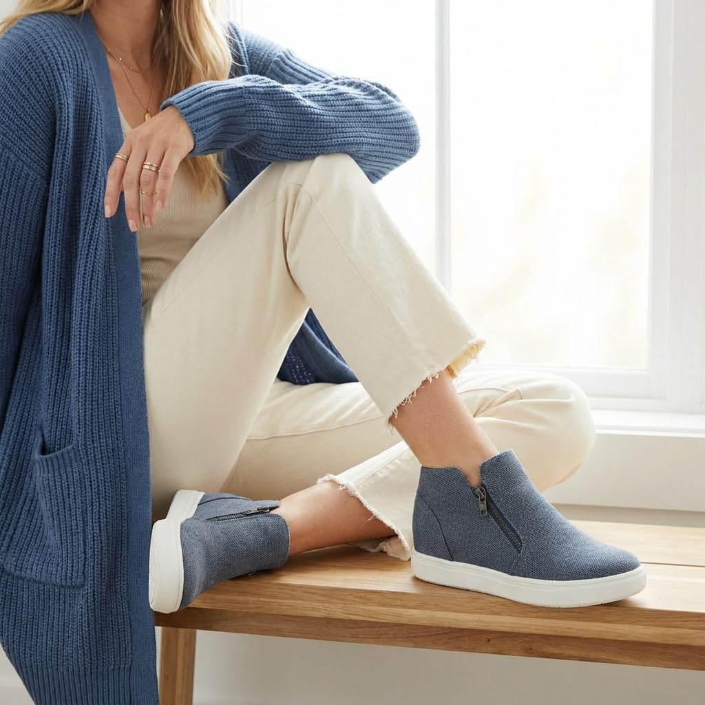 image:imageCUSHIONAIRE Hart Womens Casual Shoes with Dual Zippers Lightweight Hidden Wedge Fashion Sneakers for WomenBlue Canvas