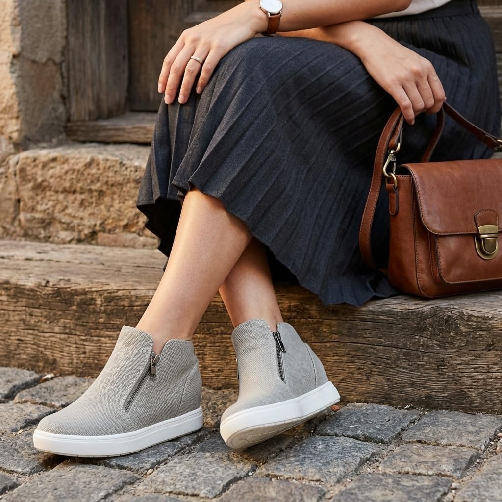 image:imageCUSHIONAIRE Hart Womens Casual Shoes with Dual Zippers Lightweight Hidden Wedge Fashion Sneakers for WomenGrey Canvas