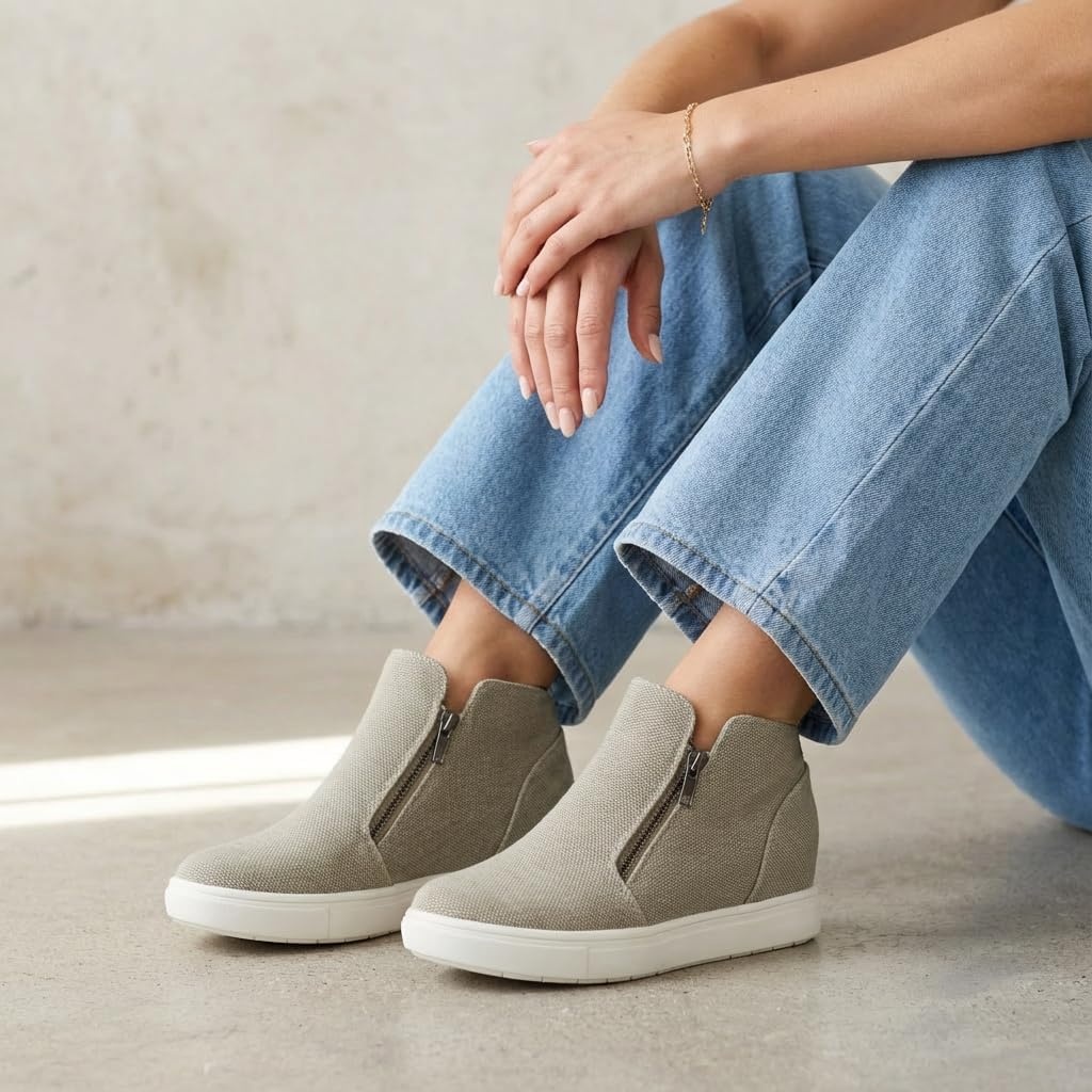 image:imageCUSHIONAIRE Hart Womens Casual Shoes with Dual Zippers Lightweight Hidden Wedge Fashion Sneakers for WomenGrey Canvas