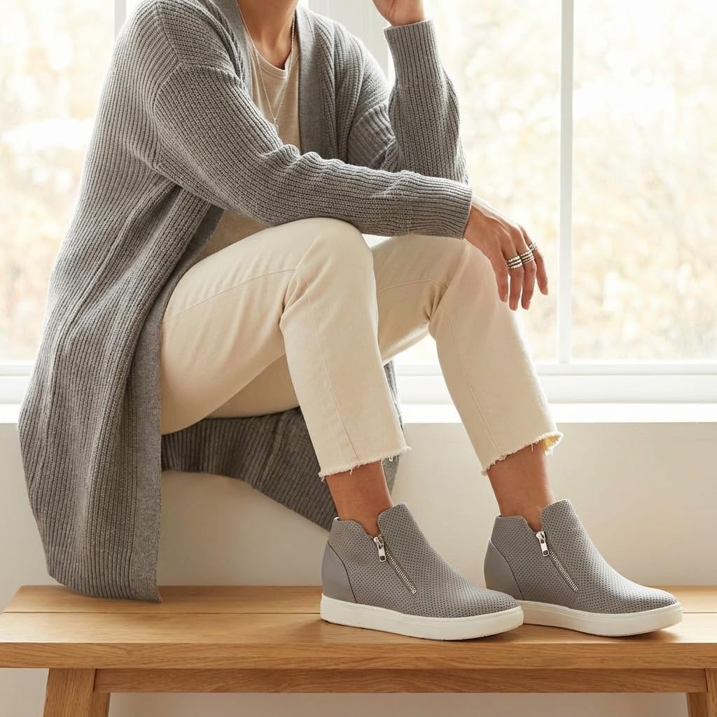 image:imageCUSHIONAIRE Hart Womens Casual Shoes with Dual Zippers Lightweight Hidden Wedge Fashion Sneakers for WomenGrey Pu
