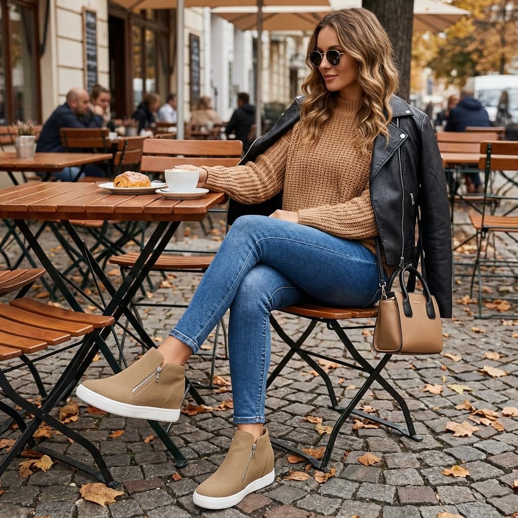 image:imageCUSHIONAIRE Hart Womens Casual Shoes with Dual Zippers Lightweight Hidden Wedge Fashion Sneakers for WomenTaupe