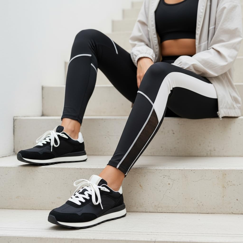 image:imageCUSHIONAIRE Kicks Fashion Sneakers for Women Lightweight NonSlip Lace Up Shoes with Memory FoamBlack