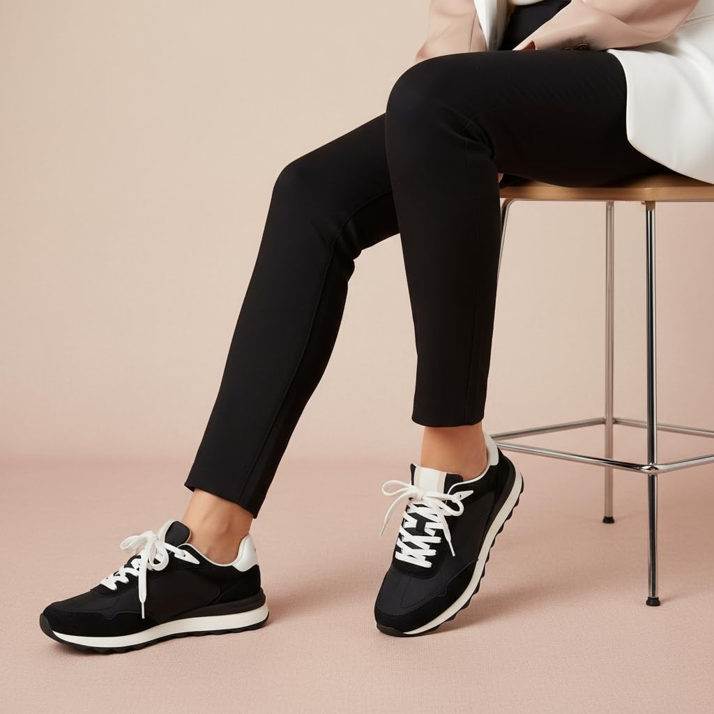 image:imageCUSHIONAIRE Kicks Fashion Sneakers for Women Lightweight NonSlip Lace Up Shoes with Memory FoamBlack