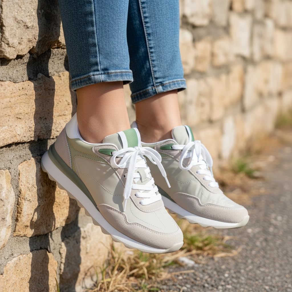 image:imageCUSHIONAIRE Kicks Fashion Sneakers for Women Lightweight NonSlip Lace Up Shoes with Memory FoamKhaki