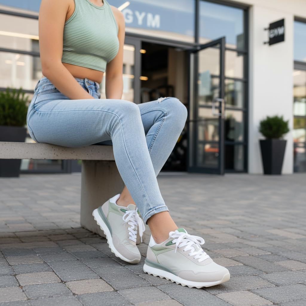 image:imageCUSHIONAIRE Kicks Fashion Sneakers for Women Lightweight NonSlip Lace Up Shoes with Memory FoamKhaki