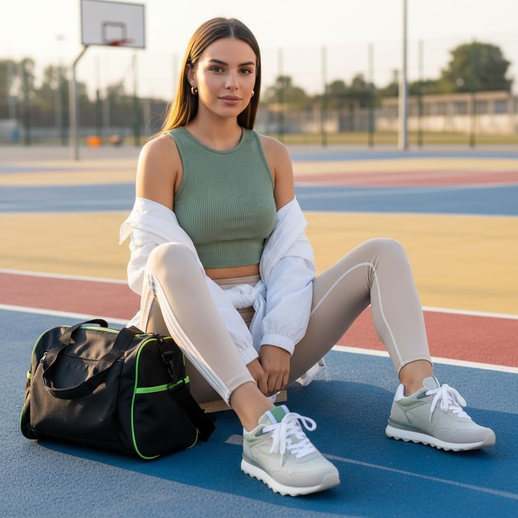 image:imageCUSHIONAIRE Kicks Fashion Sneakers for Women Lightweight NonSlip Lace Up Shoes with Memory FoamKhaki
