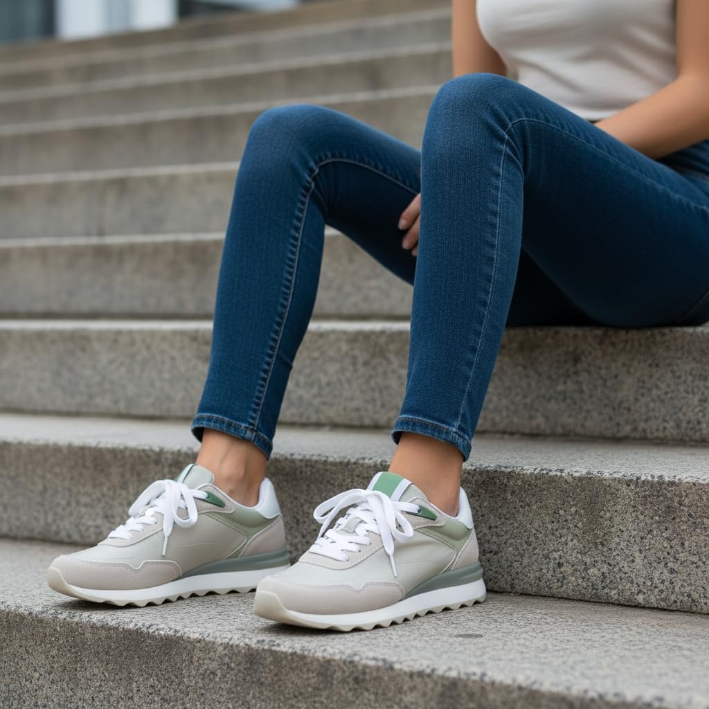 image:imageCUSHIONAIRE Kicks Fashion Sneakers for Women Lightweight NonSlip Lace Up Shoes with Memory FoamKhaki