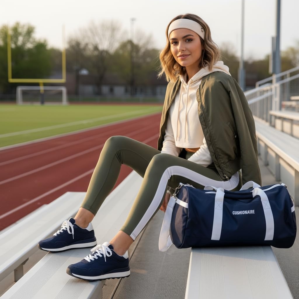 image:imageCUSHIONAIRE Kicks Fashion Sneakers for Women Lightweight NonSlip Lace Up Shoes with Memory FoamNavy