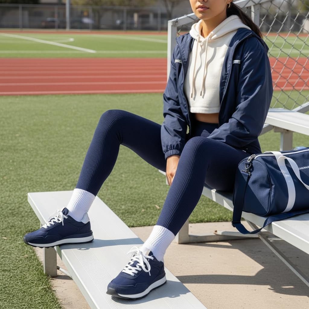 image:imageCUSHIONAIRE Kicks Fashion Sneakers for Women Lightweight NonSlip Lace Up Shoes with Memory FoamNavy