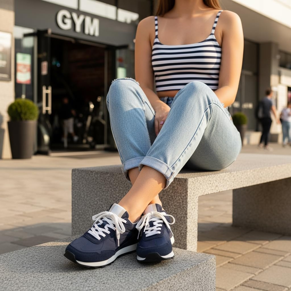 image:imageCUSHIONAIRE Kicks Fashion Sneakers for Women Lightweight NonSlip Lace Up Shoes with Memory FoamNavy