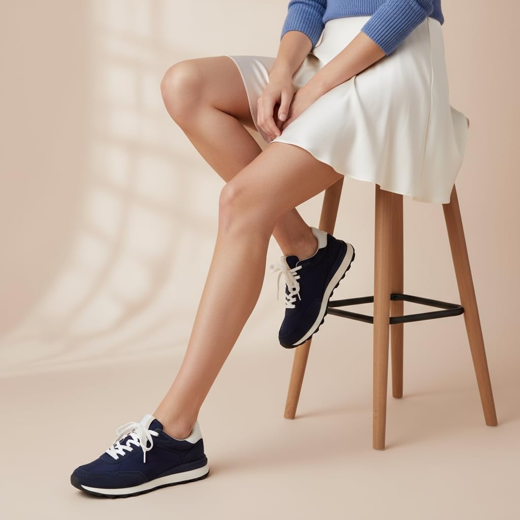image:imageCUSHIONAIRE Kicks Fashion Sneakers for Women Lightweight NonSlip Lace Up Shoes with Memory FoamNavy