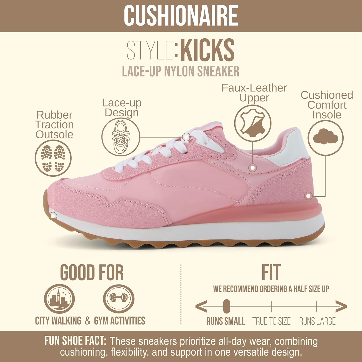 image:imageCUSHIONAIRE Kicks Fashion Sneakers for Women Lightweight NonSlip Lace Up Shoes with Memory FoamPink