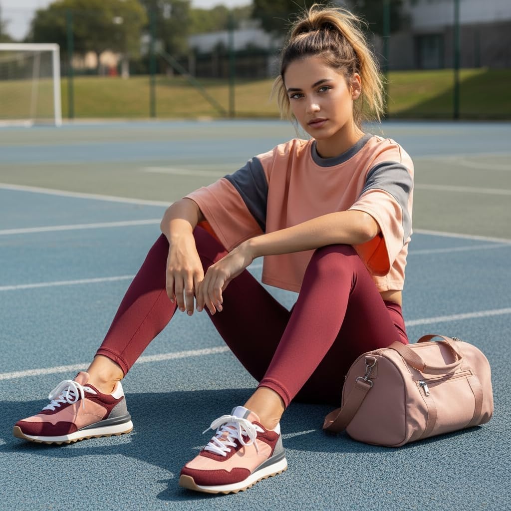 image:imageCUSHIONAIRE Kicks Fashion Sneakers for Women Lightweight NonSlip Lace Up Shoes with Memory FoamSalmonBurgundy