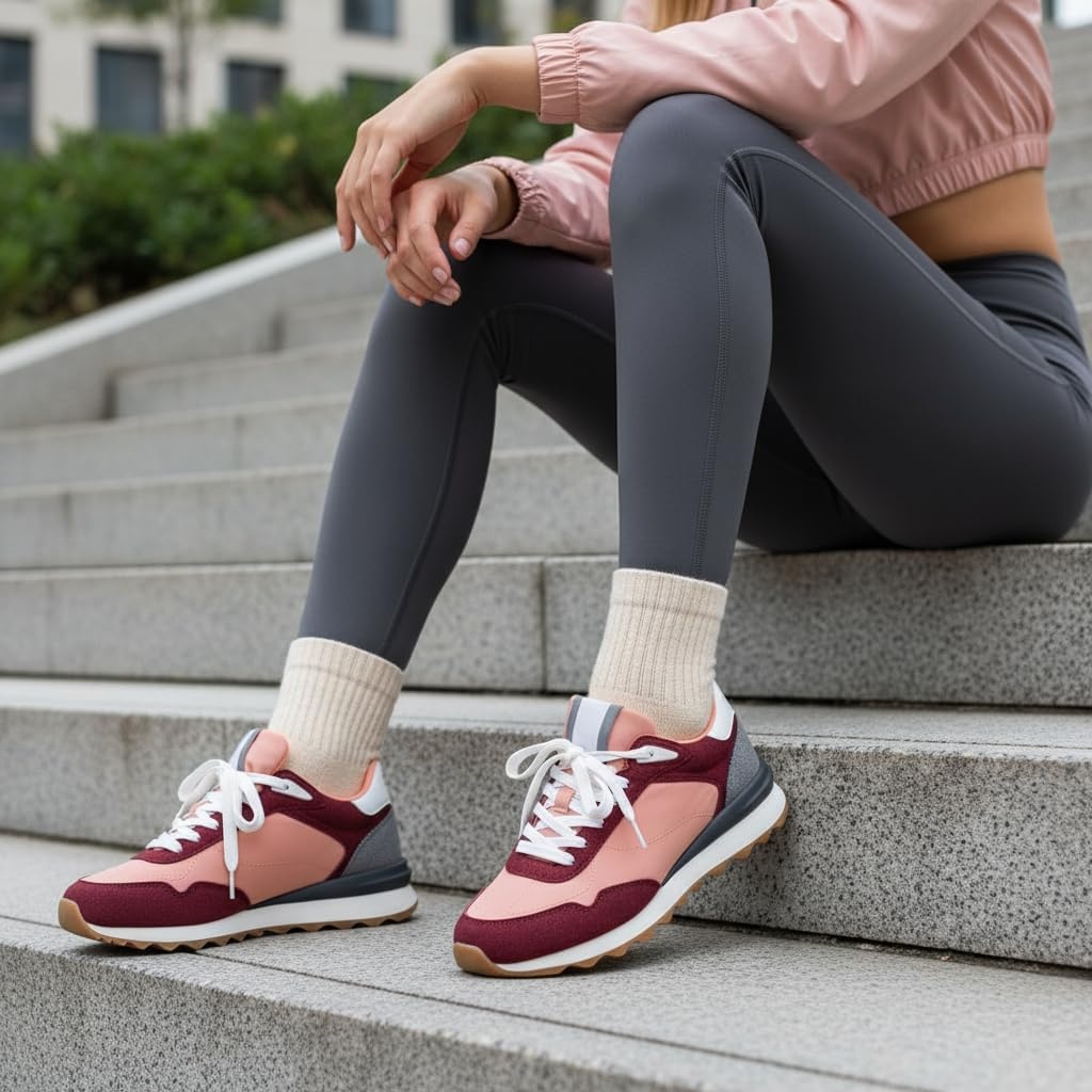image:imageCUSHIONAIRE Kicks Fashion Sneakers for Women Lightweight NonSlip Lace Up Shoes with Memory FoamSalmonBurgundy