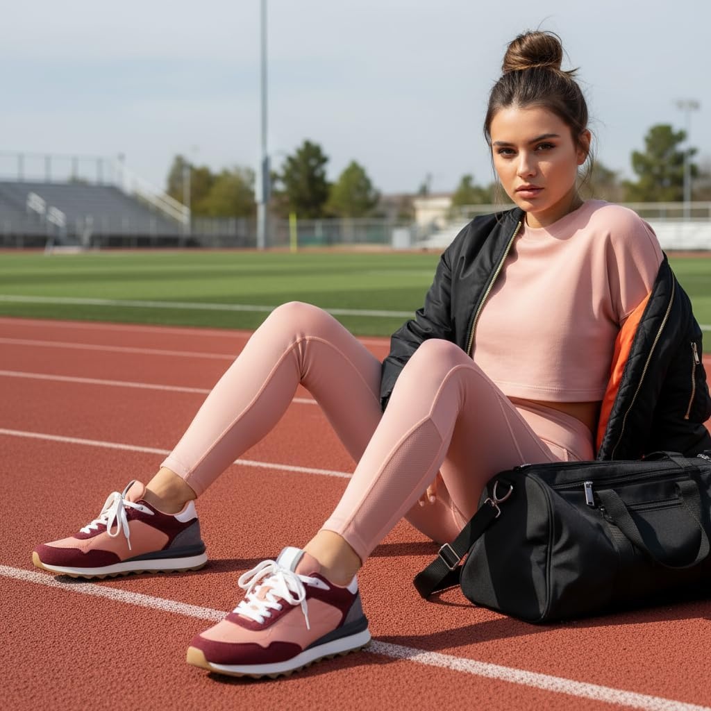 image:imageCUSHIONAIRE Kicks Fashion Sneakers for Women Lightweight NonSlip Lace Up Shoes with Memory FoamSalmonBurgundy