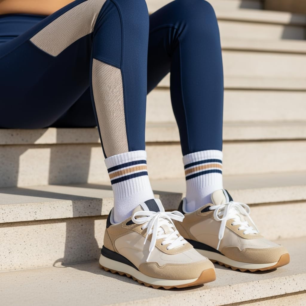 image:imageCUSHIONAIRE Kicks Fashion Sneakers for Women Lightweight NonSlip Lace Up Shoes with Memory FoamTanBlack