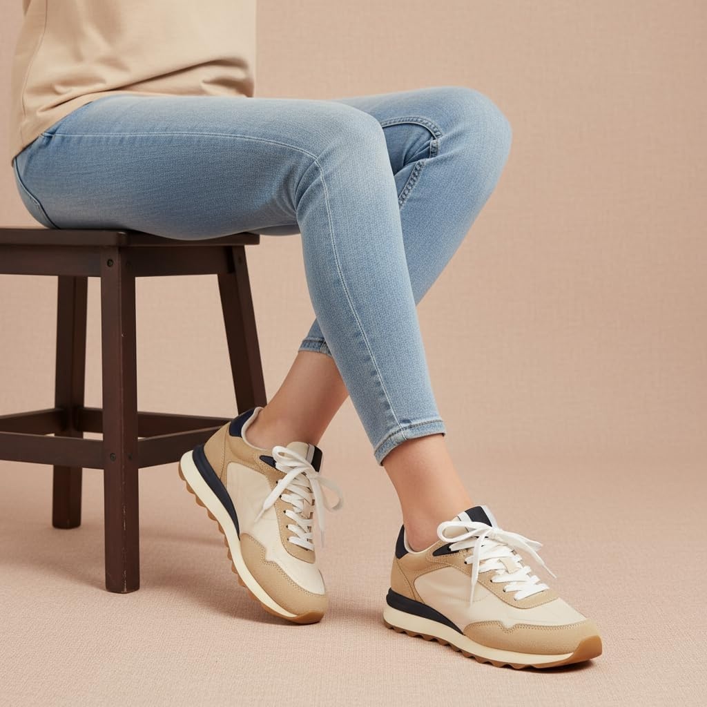 image:imageCUSHIONAIRE Kicks Fashion Sneakers for Women Lightweight NonSlip Lace Up Shoes with Memory FoamTanBlack
