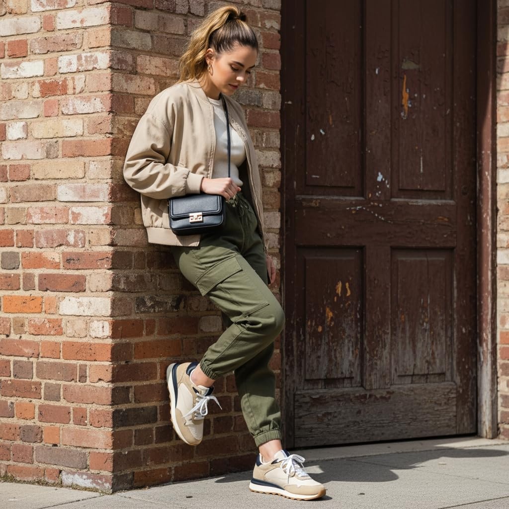 image:imageCUSHIONAIRE Kicks Fashion Sneakers for Women Lightweight NonSlip Lace Up Shoes with Memory FoamTanBlack