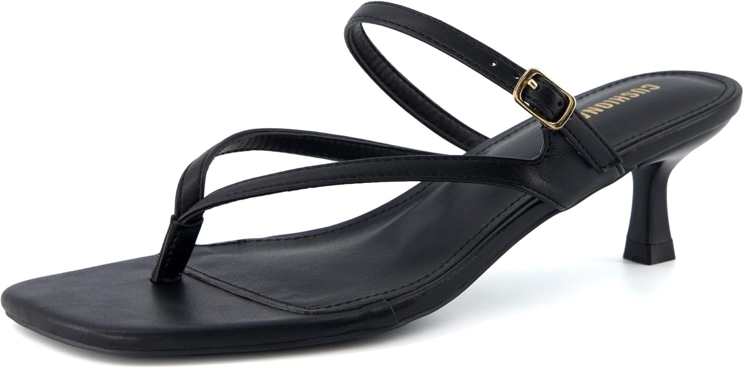 image:imageCUSHIONAIRE Madrid Kitten Heel Square Toe Womens Sandals Comfortable Dressy Strappy Heels Sandals for Women Wide Widths AvailableBlack