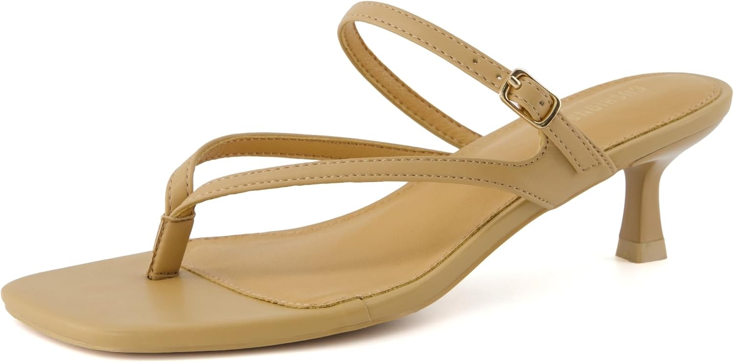 image:imageCUSHIONAIRE Madrid Kitten Heel Square Toe Womens Sandals Comfortable Dressy Strappy Heels Sandals for Women Wide Widths AvailableLt Tan