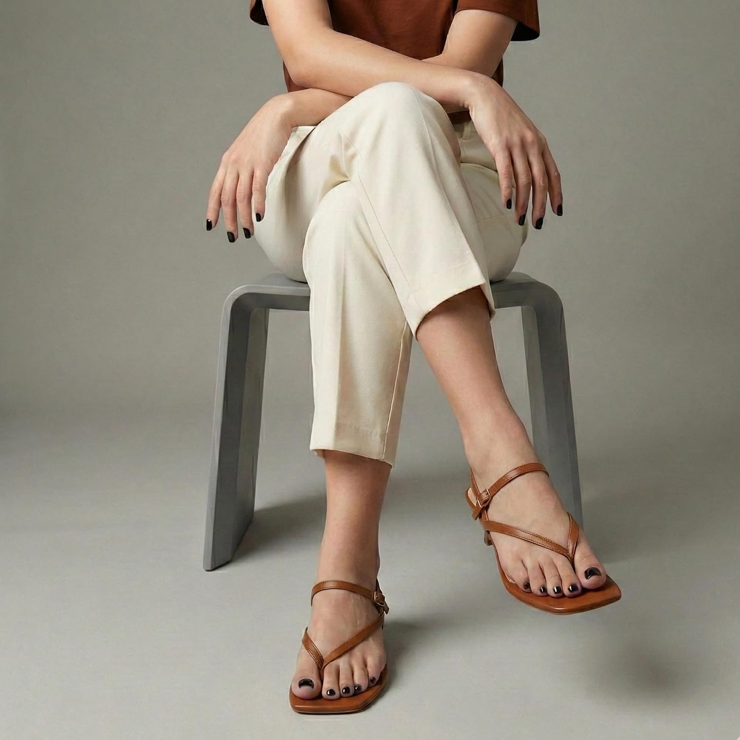 image:imageCUSHIONAIRE Madrid Kitten Heel Square Toe Womens Sandals Comfortable Dressy Strappy Heels Sandals for Women Wide Widths AvailableWhiskey