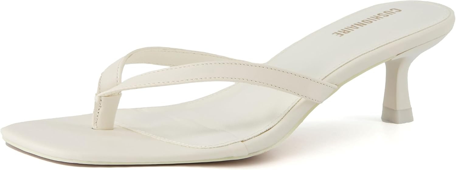 image:imageCUSHIONAIRE Miami Kitten Heels for Women Thong Flip Flop Heeled Sandals with Memory Foam Slip On Dressy SandalIvory