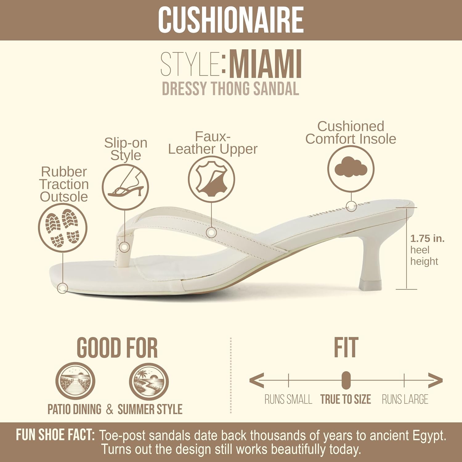 image:imageCUSHIONAIRE Miami Kitten Heels for Women Thong Flip Flop Heeled Sandals with Memory Foam Slip On Dressy SandalIvory