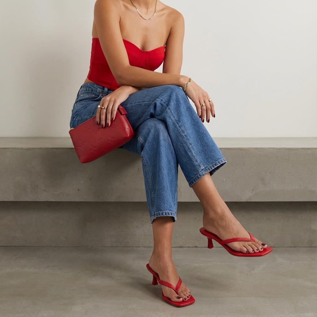 image:imageCUSHIONAIRE Miami Kitten Heels for Women Thong Flip Flop Heeled Sandals with Memory Foam Slip On Dressy SandalRuby