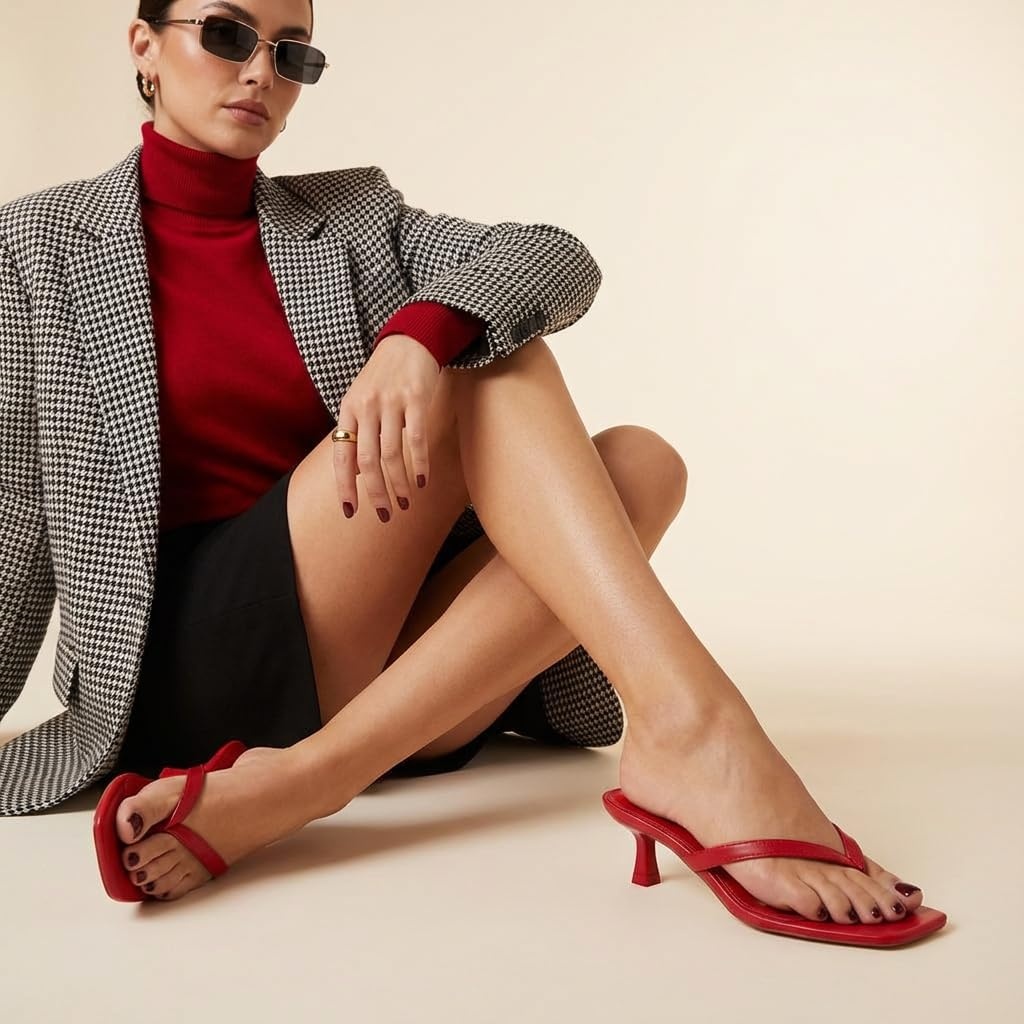 image:imageCUSHIONAIRE Miami Kitten Heels for Women Thong Flip Flop Heeled Sandals with Memory Foam Slip On Dressy SandalRuby