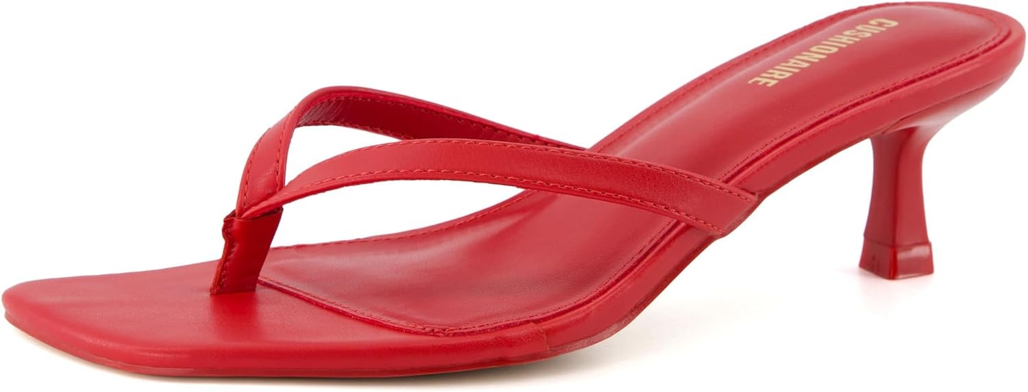 image:imageCUSHIONAIRE Miami Kitten Heels for Women Thong Flip Flop Heeled Sandals with Memory Foam Slip On Dressy SandalRuby