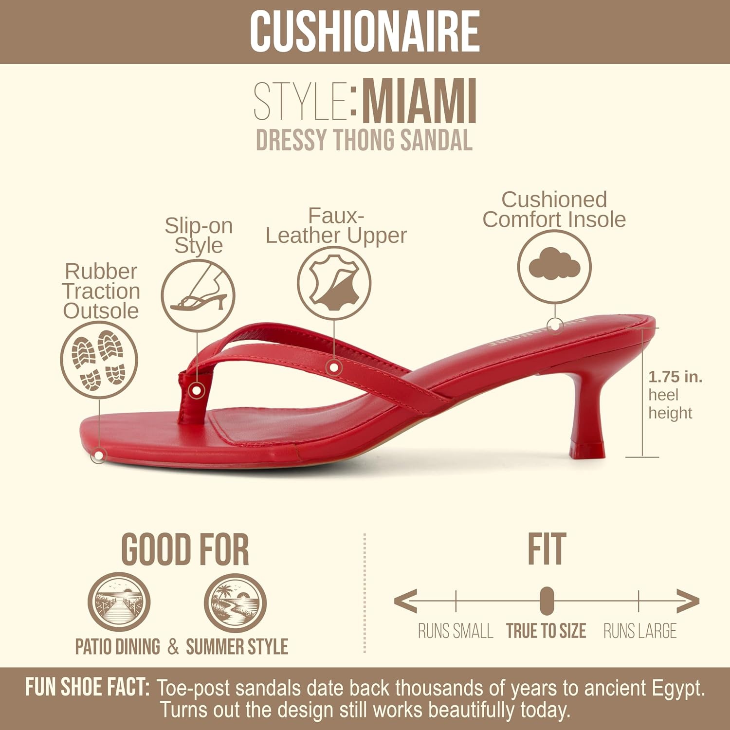 image:imageCUSHIONAIRE Miami Kitten Heels for Women Thong Flip Flop Heeled Sandals with Memory Foam Slip On Dressy SandalRuby