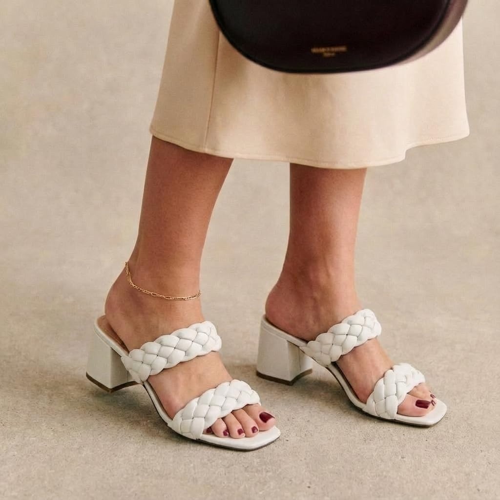 image:imageCUSHIONAIRE Onyx Braided Chunky Heels for Women with Block Heel and Memory FoamIvory