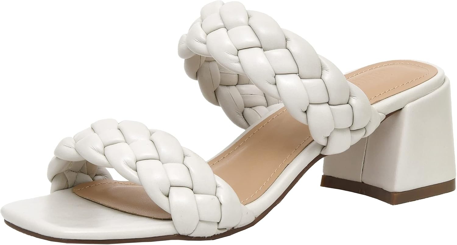 image:imageCUSHIONAIRE Onyx Braided Chunky Heels for Women with Block Heel and Memory FoamIvory