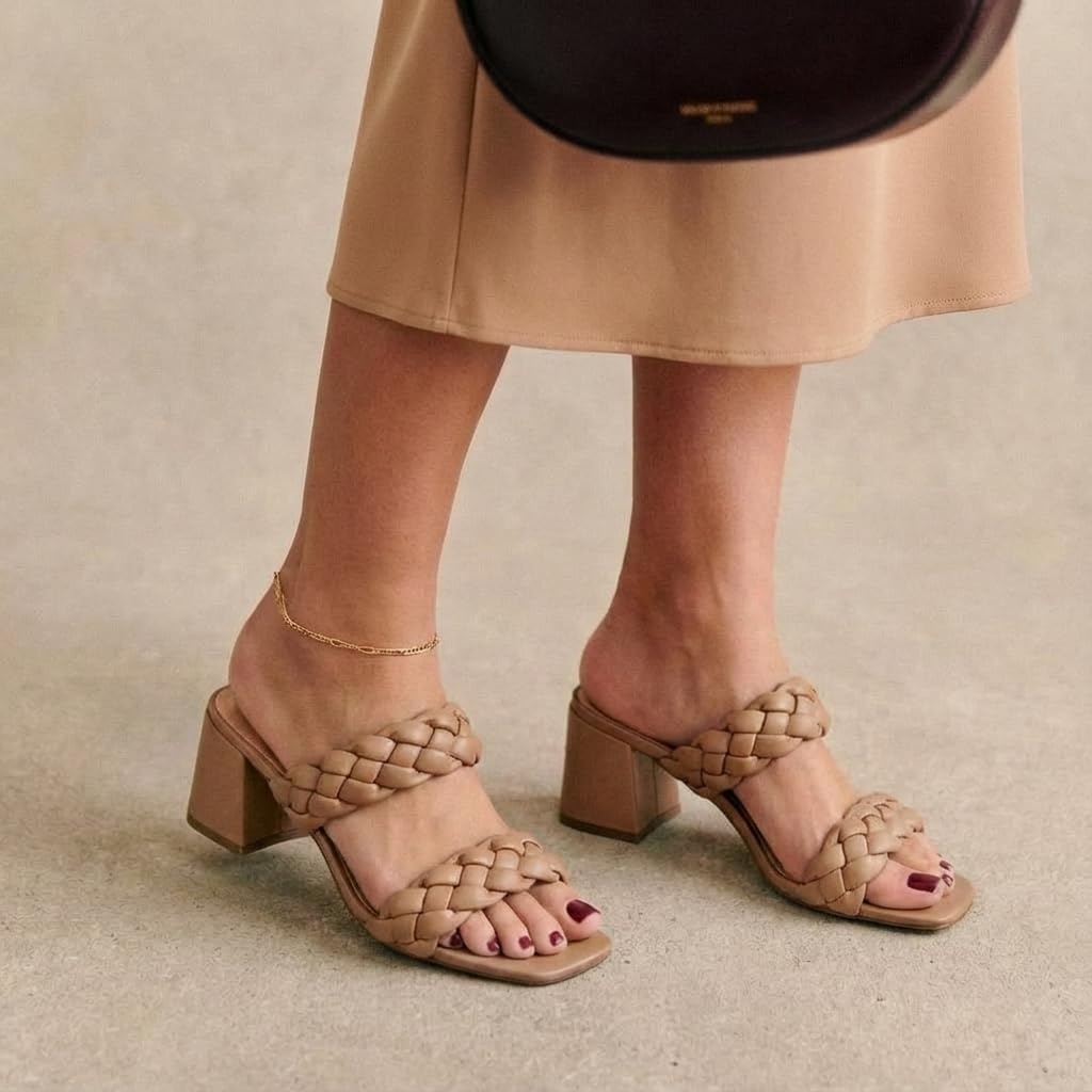 image:imageCUSHIONAIRE Onyx Braided Chunky Heels for Women with Block Heel and Memory FoamTan
