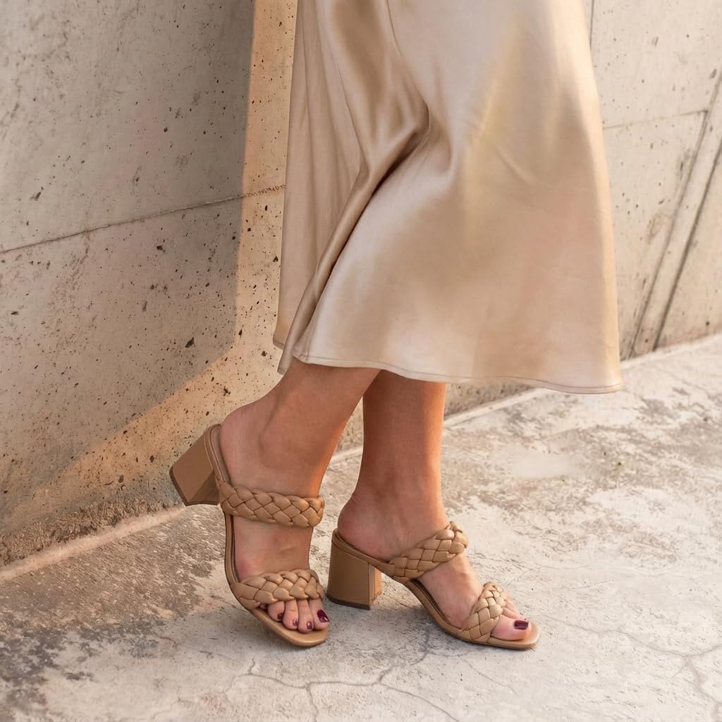 image:imageCUSHIONAIRE Onyx Braided Chunky Heels for Women with Block Heel and Memory FoamTan