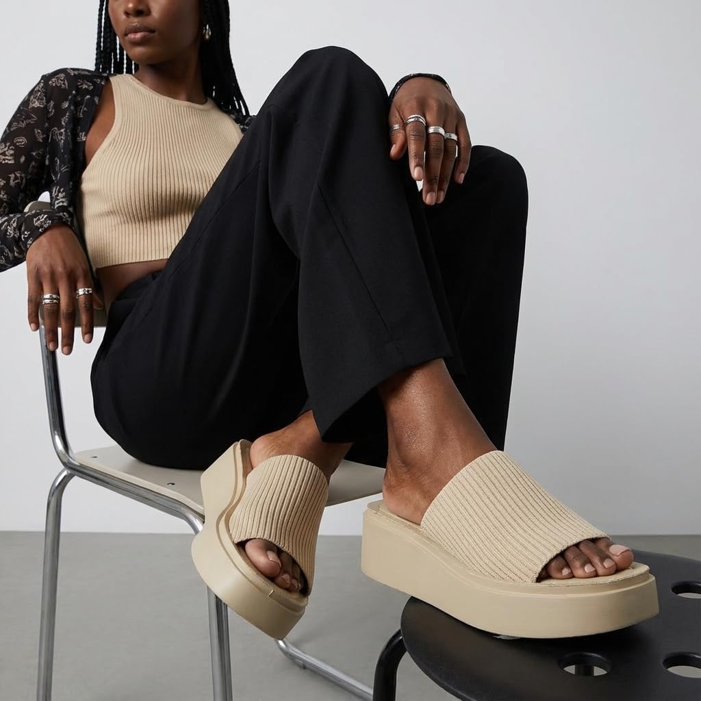 image:imageCUSHIONAIRE Pim Wedge Chunky Platform Womens Sandals with Firm Knit Upper amp Memory Foam Summer Sandals for WomenTaupe Weave